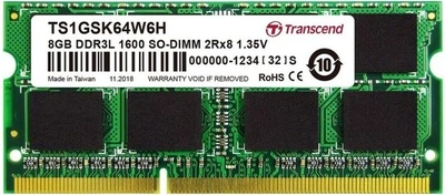 Оперативна пам'ять Transcend SODIMM DDR3L-1600 8192MB PC3L-12800 (TS1GSK64W6H)