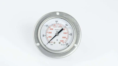 Манометр 63F600.MGE GLYC.P.G.SS. CASE D:63 0/600 BAR+PSI 1/4″BSPP BACK+FLANGE