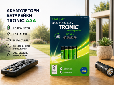 Акумуляторні батареї TRONIC Ni-MH HR03 ААA 4шт 1000 mAh (PS-302504)