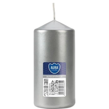 Свеча цилиндр Aura (Bispol) 6х12 см. Серебряный (27531)