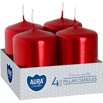 Комплект свечей цилиндр Aura (Bispol) 4х6 см. 4шт Красный металик (27366)