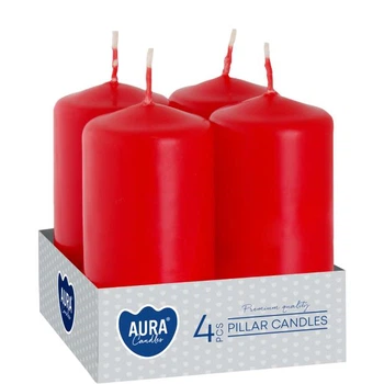 Комплект свечей цилиндр Aura (Bispol) 4х8 см. 4шт Красные (27370)