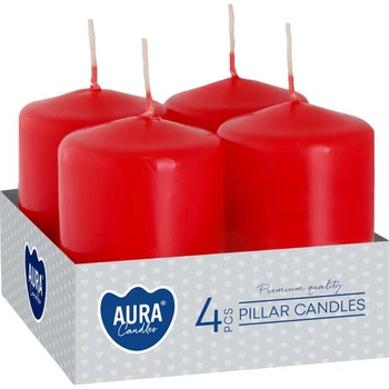 Комплект свечей цилиндр Aura (Bispol) 4х6 см. 4шт Красные (27363)