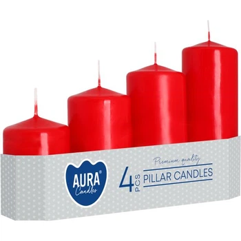 Комплект свечей цилиндр Aura (Bispol) 5х7,9,11,13 см. 4шт Красные (27378)