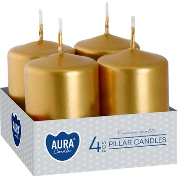 Комплект свечей цилиндр Aura (Bispol) 4х6 см. 4шт Золотые (27369)