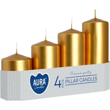 Комплект свечей цилиндр Aura (Bispol) 5х7,9,11,13 см. 4шт Золотые (27381)