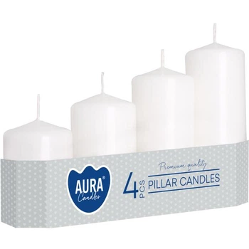 Комплект свечей цилиндр Aura (Bispol) 5х7,9,11,13 см. 4шт Белые (27377)