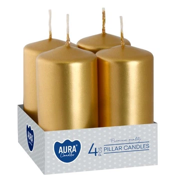 Комплект свечей цилиндр Aura (Bispol) 4х8 см. 4шт Золотые (27374)
