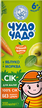 Упаковка сока Чудо-Чадо прямого отжима Яблочно-морковный без сахара с 6 месяцев 0.2 л х 18 шт (4820003680223)