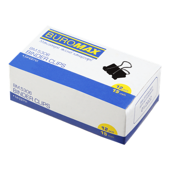Біндер-затискач для паперу BUROMAX 15 мм чорний 12 шт BM.5306