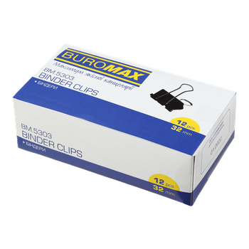 Біндер-затискач для паперу BUROMAX 32 мм чорний 12 шт BM.5303