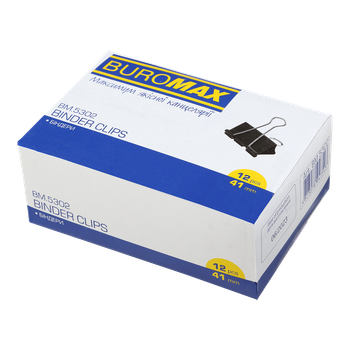 Біндер-затискач для паперу BUROMAX 41 мм чорний 12 шт BM.5302