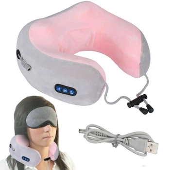 Подушка масажер для шиї з пам'яттю U-Shaped Upgrade Vibration Pillow, від USB