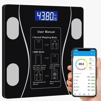 Підлогові розумні фітнес ваги до 180кг, з Bluetooth, A-8003, Чорний