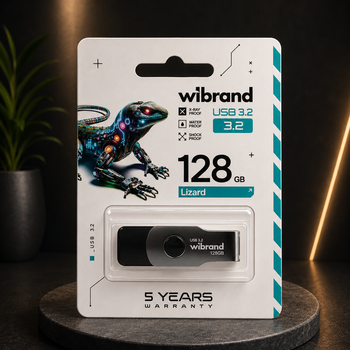 Флешка Wibrand Lizard 128GB USB 3.2 Gen 1, черная, поворотный корпус, USB-A