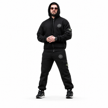 Мужской спортивный костюм Stone Island Tetra черный утепленный, тринитка на флисе ТР6592 M