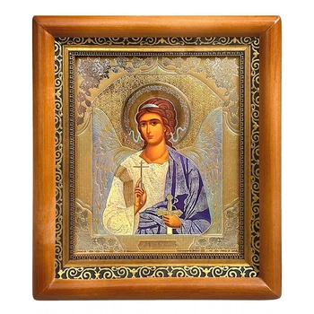Ікона Ангела Охоронця, обличчя 15х18 см, у коричневому прямому дерев'яному кіоті, 07231