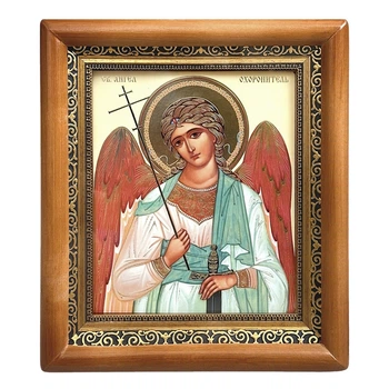 Ікона Ангела Охоронця, обличчя 15х18 см, у коричневому прямому дерев'яному кіоті, 07184