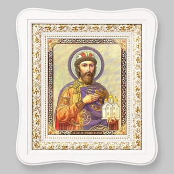 Ікона Ярослав Мудрий святий благовірний князь, лик 15х18 см, у білому фігурному дерев'яному кіоті, тип 3