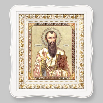 Ікона Василь Великий святитель, обличчя 15х18 см, у білому фігурному дерев'яному кіоті, тип 3, 11032
