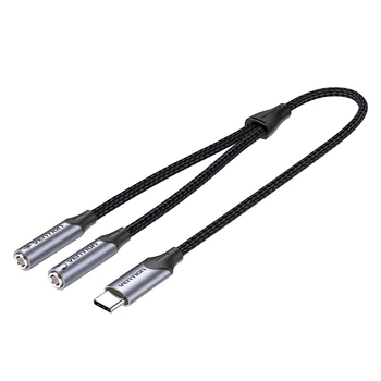 Аудиоадаптер Vention 0,3 м USB-C на стереовыход 3,5 мм + микрофонный вход 3,5 мм до 24 бит/96 кГц поддержка цифрового USB-аудио ЦАП VT0200 серый (BGPHY)