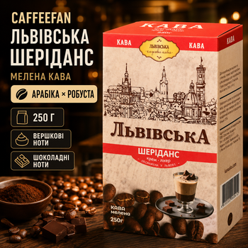 Кава мелена CaffeeFan Львівська Шеріданс 250 г ароматна кавова суміш арабіка робуста з вершковим смаком шоколадними нотами кавового лікеру для заварювання