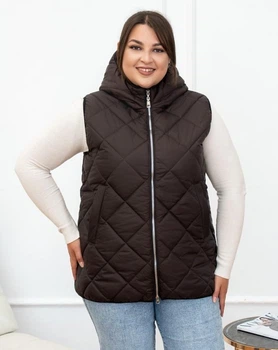 Женский теплый жилет с капюшоном удлиненный MODA 100095 68 Шоколадный ( M - 100095/2 Y )