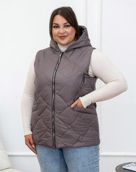 Женский теплый жилет с капюшоном удлиненный MODA 100305 44 Серый ( M - 100305/4 A )
