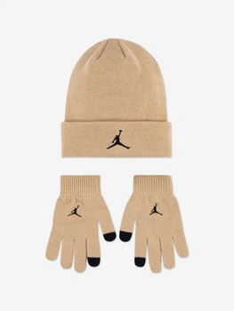 В'язаний підлітковий набір Jordan Nike шапка і рукавички 1159981207 (Бежевий 8-20) на обхват голови 50-55 см