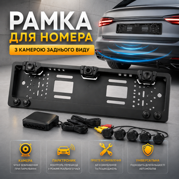 Рамка для номерного знака CAR CAM 5429 с камерой заднего вида и парктрониками автомобильная парковочная система авторамка с камерой заднего хода