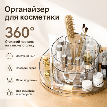 Органайзер для косметики вращающийся 155х253 мм акриловый подставка под косметику прозрачная для хранения помад и кистей