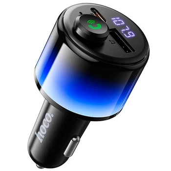 FM-трансмітер модулятор Hoco E166 Path (USB/Type-C 42W Bluetooth V6.0) Багатофункціональний зарядний пристрій LED-дисплей Чорний
