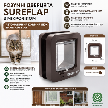 Розумні дверцята для котів SureFlap з мікрочіпом | автоматичний котячий люк Smart Cat Flap коричневі уцінка