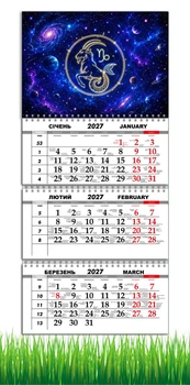 Календарь настенный квартальный на 2027 год на три пружины, Apriori, Знак Зодиака Козерог , 29,7х61см