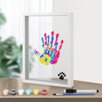 Сімейний набір для відбитків долонь із дерев'яною рамкою Family Handprint Kit (З прозорими акриловими пластинами та 6 фарбами)