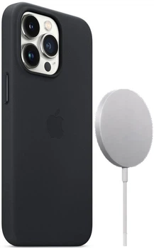 Чохол Leather Case with MagSafe для Apple Iphone 13 Pro Max (6.7") Midnight Black шкіряний протиударний