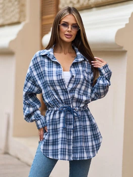 Приталенная оверсайз удлиненная фланелевая рубашка в клетку ISSA PLUS 15872 XXL мультиколор (issa2007682856978)