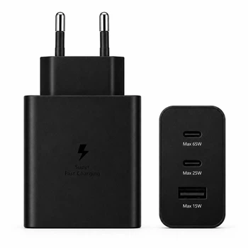 Сетевое зарядное устройство для Samsung 65W Trio, 2 × USB Type-C + USB-A, черный