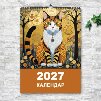 Календар 2027 настінний перекидний Коти. Стилізація. 13 аркушів ENTERSTORE 42х29.7 см (ART 250135)