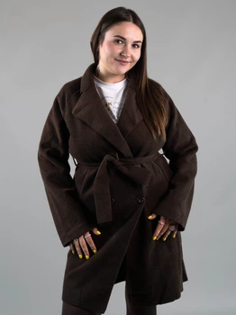 Жіночий теплий кардиган коричневий з поясом на гудзиках (NA5005) XL