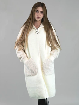 Женская длинная кофта из альпаки молочная с рукавами барашек one size (263404)