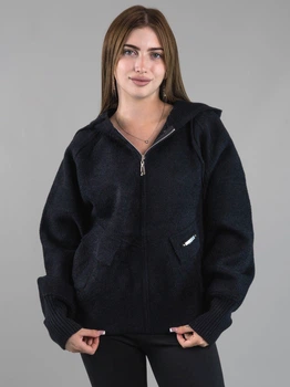 Женская демисезонная кофта из альпаки черная с капюшоном one size (8851)