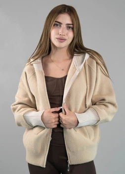Женская демисезонная кофта из альпаки бежевая с капюшоном one size (8851)
