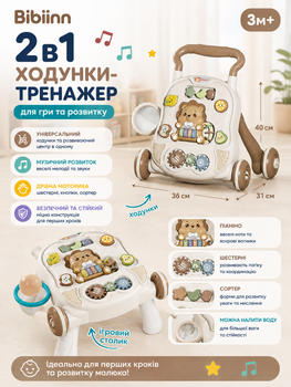 Ходунки-каталка Bibiinn 1023 2в1 с бизибордом, музыкальным пианино, подсветкой и игровыми элементами