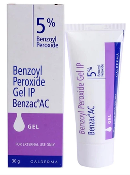 Гель від акне та прищів з бензоїлпероксидом 5% | Galderma Benzac AC Gel 5% — 30 г | Benzoyl Peroxide