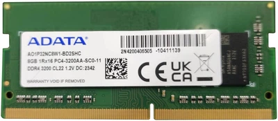 Оперативная память для ноутбука ADATA 8GB DDR4 3200MHz SO-DIMM 1Rx16 (AO1P32NC8W1-BD2SHC)
