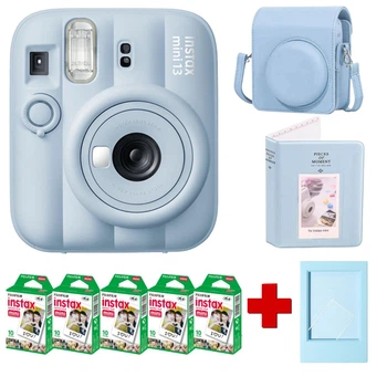 Набір камера Fujifilm Instax Mini 13 Frost Blue, Фотопапір 50шт, Чохол, Фотоальбом 64 фото Блакитний + в подарунок фоторамка (Подарункове пакування)