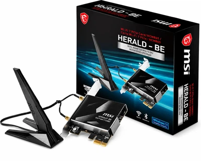 Бездротовий адаптер PCIe MSI Herald-BE Wi-Fi 7 + Bluetooth 5.4 Білий (102275590)