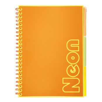 Книга канц. на спір. А4 120арк. # офс. BUROMAX NEON, пласт.обкл. з розділ. та перфорацією, помаранчева /BM.24349911-11/