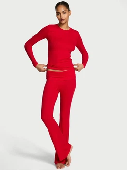 Пижама (лонгслив + штаны) женская больших размеров Victoria's Secret 889695826 XL Красная (1161987997)